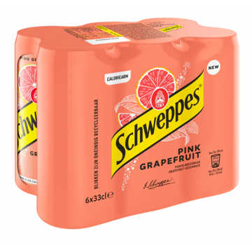 SCHWEPPES PINK GRAPEFRUIT Afbeeldingen van SCHWEPPES PINK GRAPEFRUIT SLIM CAN 6X33CL
